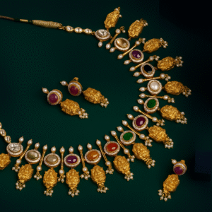 Temple Heritage Multistone Lakshmi Gold Necklace Set
