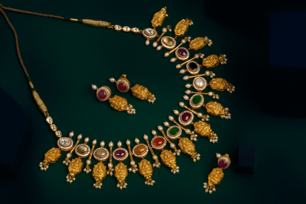 Temple Heritage Multistone Lakshmi Gold Necklace Set