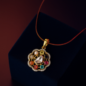 Navratna Floral Diamond Pendant – GW 5.700 gm | Dia 1.03 ct | Cs 3.990 ct