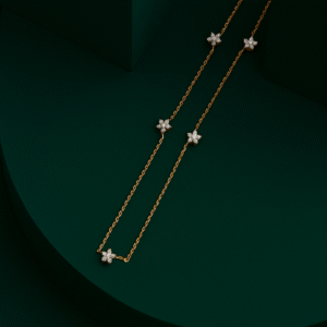 Floral Elegance Diamond Station Necklace in 18KT Yellow Gold