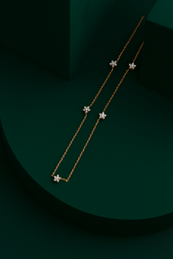 Floral Elegance Diamond Station Necklace in 18KT Yellow Gold