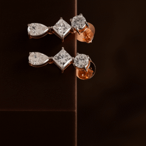 Trio-Cut Diamond Stud Earrings in 18KT Rose Gold