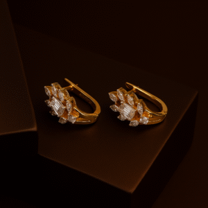Marquise & Baguette Diamond Cluster Gold Hoop Earrings | Luxurious Floral Sparkle