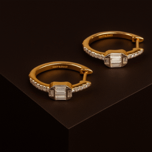 Baguette Diamond Halo Gold Hoop Earrings | Chic Elegance Redefined