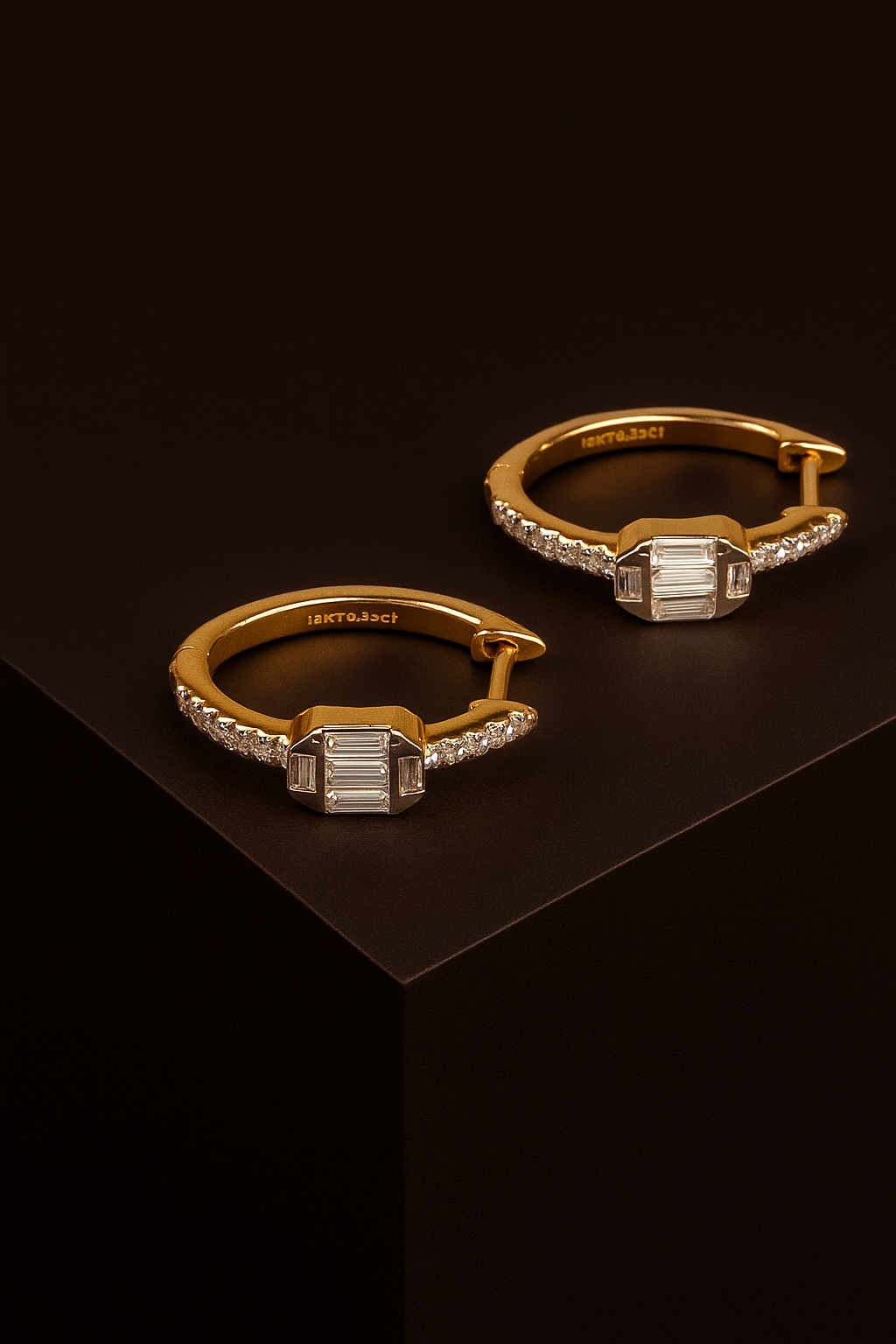 Baguette Diamond Halo Gold Hoop Earrings | Chic Elegance Redefined