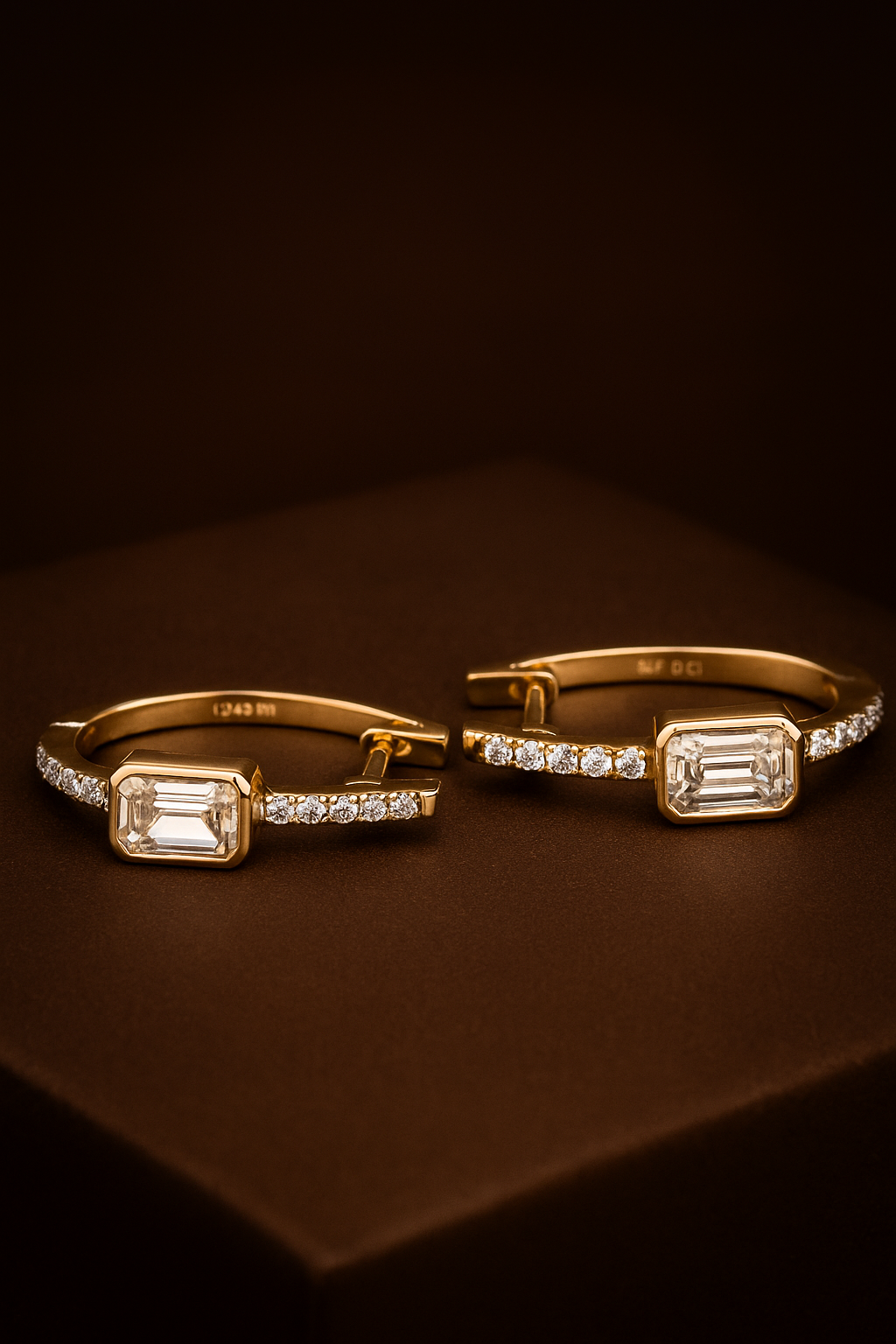 Emerald-Cut Diamond Halo Hoop Earrings in 18KT Yellow Gold