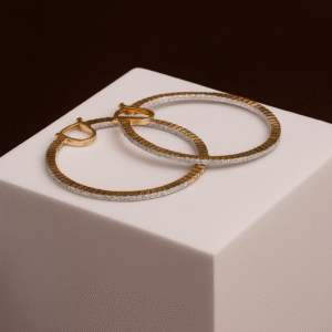 Textured Diamond Hoop Earrings in 18KT Gold – 11.700 gm | 2.17 ct
