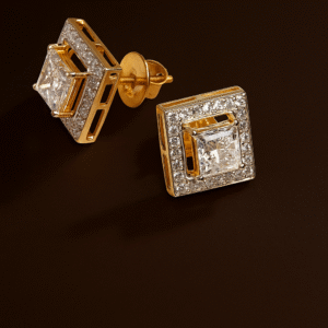 Geometric Halo Diamond Stud Earrings in 18KT Gold