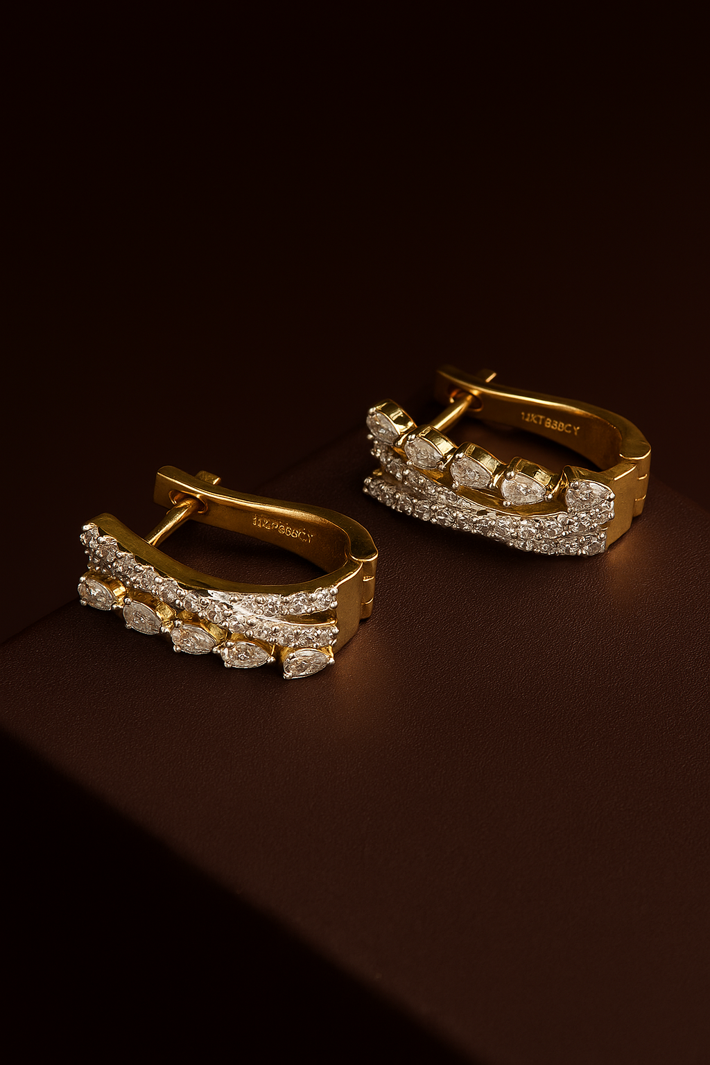 Marquise Diamond Hoop Earrings in 18KT Yellow Gold