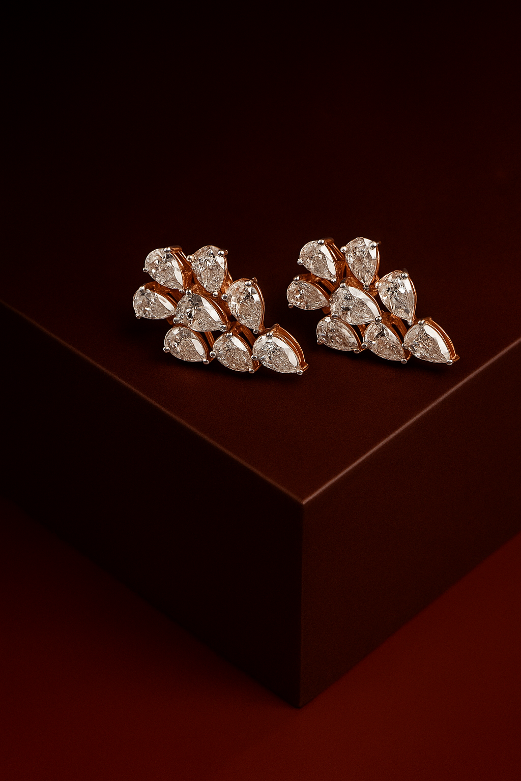 Pear-Shaped Diamond Cluster Earrings in 18KT Rose Gold