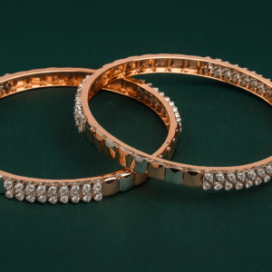 Rose Gold Luxe Diamond Bangles with Polished Panel Detailing (Pair)