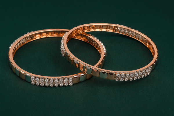 Rose Gold Luxe Diamond Bangles with Polished Panel Detailing (Pair)