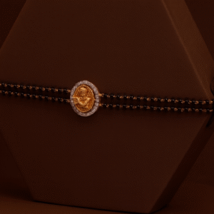 Gold-Plated Mangalsutra Bracelet with Lakshmi Pendant – Dual-Strand Black Beaded Sacred Jewelry for Women