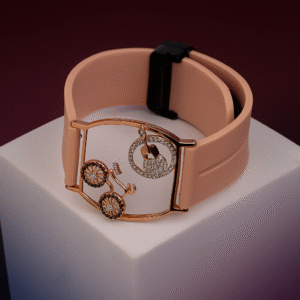 Chic Bicycle Charm CVD Diamond Bracelet with Blush Silicone Strap