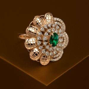 Emerald Radiance Rose Gold Diamond Statement Ring
