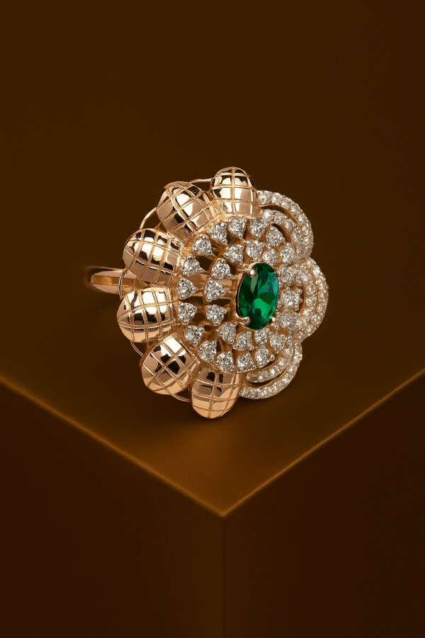 Emerald Radiance Rose Gold Diamond Statement Ring