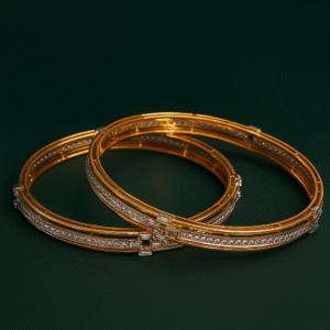 Classic Gold Bangles with Diamond Inlay and Baguette Accents (Set of 2)