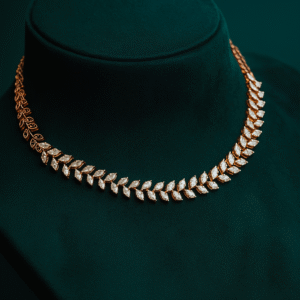 Elegant Diamond Leaf Vine Necklace in Rose Gold Finish