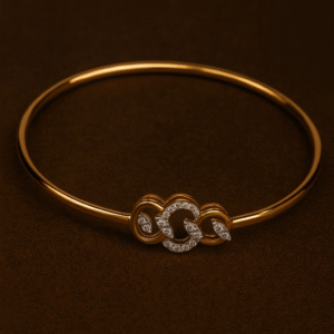 Gold-Plated Designer Bangle Bracelet for Women – Interlocking CZ Diamond Accent Jewelry