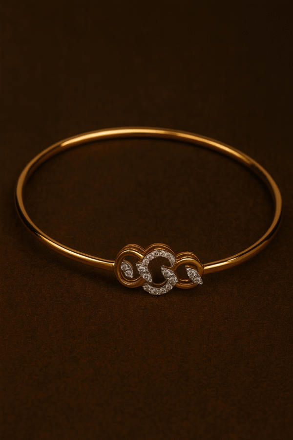 Gold-Plated Designer Bangle Bracelet for Women – Interlocking CZ Diamond Accent Jewelry