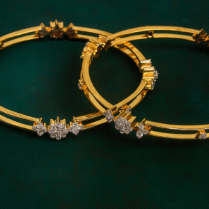 Contemporary Floral Cluster Diamond Bangles in Yellow Gold Finish (Set of 2)