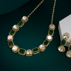 Heritage Kundan & Emerald Polki Necklace Set – GW 45.520 gm | Dia 17.50 ct | Cs 45.53 ct