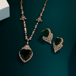 Heart-Elegance Emerald & Diamond Necklace Set – GW 74.250 gm | Dia 15.95 ct | Cs 41.63 ct