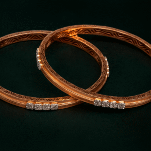Antique Patterned Rose Gold Bangles with Diamond Accents (Set of 2)