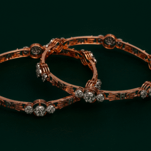 Designer Rose Gold Bangles with Dual-Tone Diamond Clusters (Set of 2)