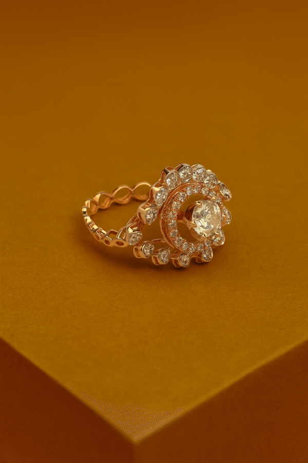 Vintage-Inspired Floral Halo Diamond Ring in Rose Gold