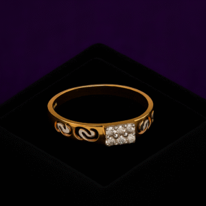 Sleek Gold Band Men’s Ring with Diamond Cluster & Enamel Detailing