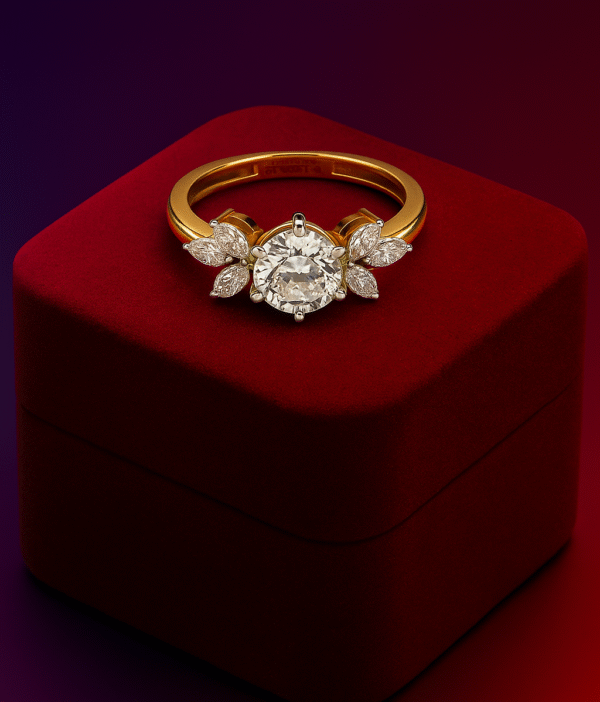 Floral Elegance 18K Gold Ring with 1.45 Ct Diamond Detailing