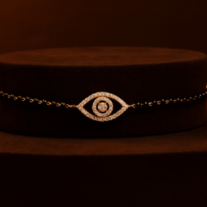 Evil Eye Mangalsutra Bracelet with CZ Stones – Gold-Plated Black Beaded Chain for Women